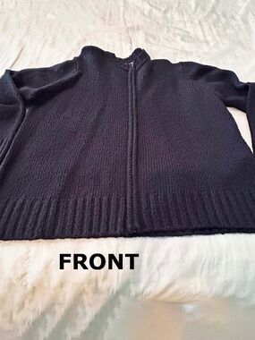 SWEATER, WOOL BLEND, BLACK, SIZE 3X, HIDDEN ZIPPER FRONT, RIBBED CUFFS & HEM,